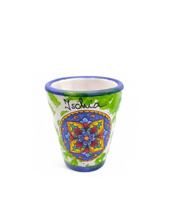 naturischia-souvenir-bicchierino-ceramica-variegato-verde-bordo-blu